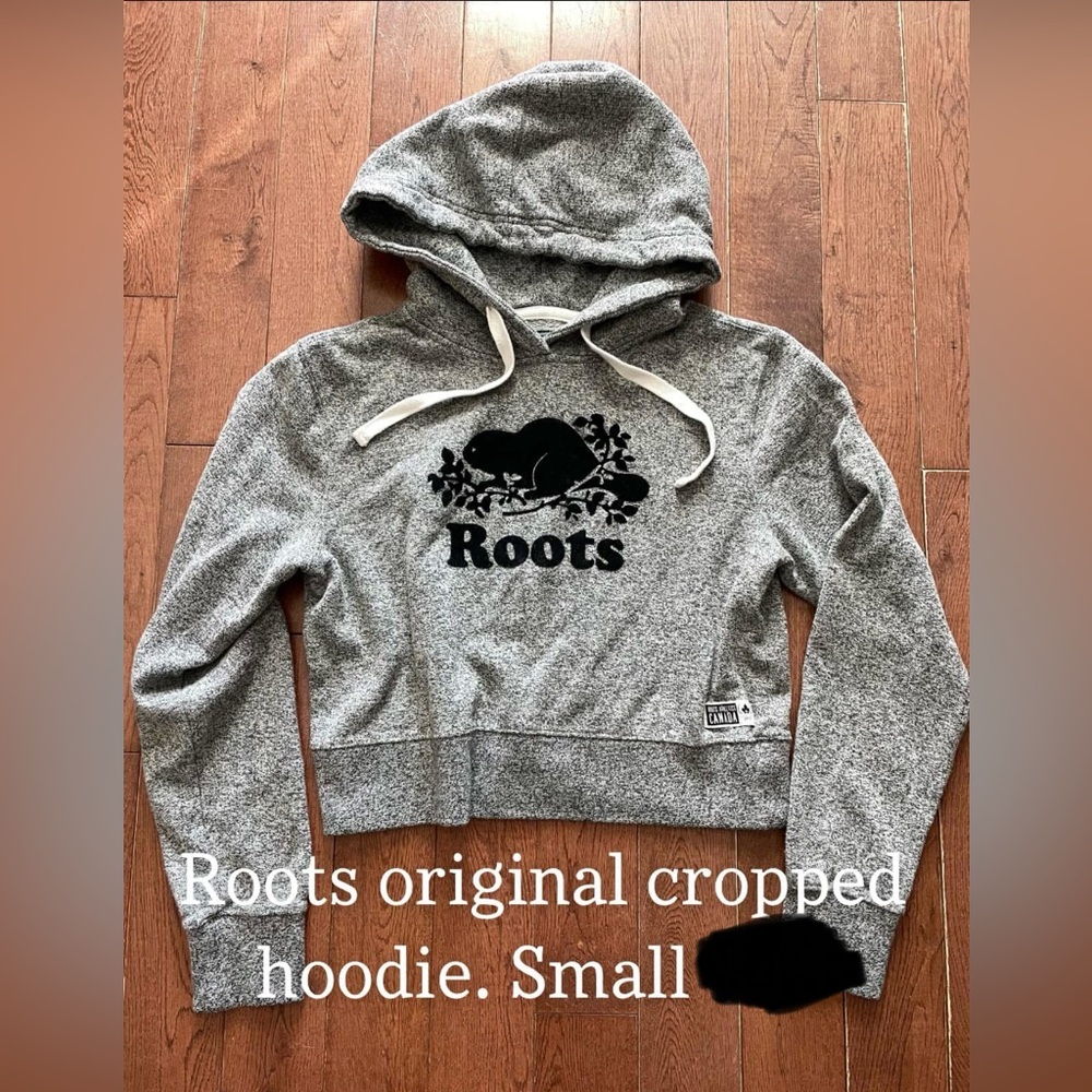 ROOTS Salt and Pepper original cropped hoodie sweatshirt pullover